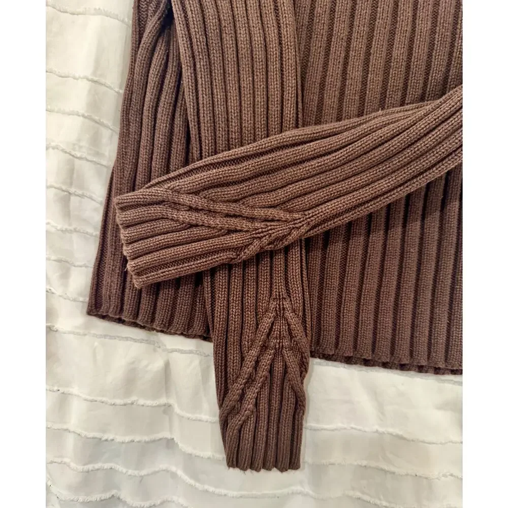 Ribbed Mock Neck Sweater Women's Small Brown Cotton Dark Academia Minimalist - Picture 8 of 16